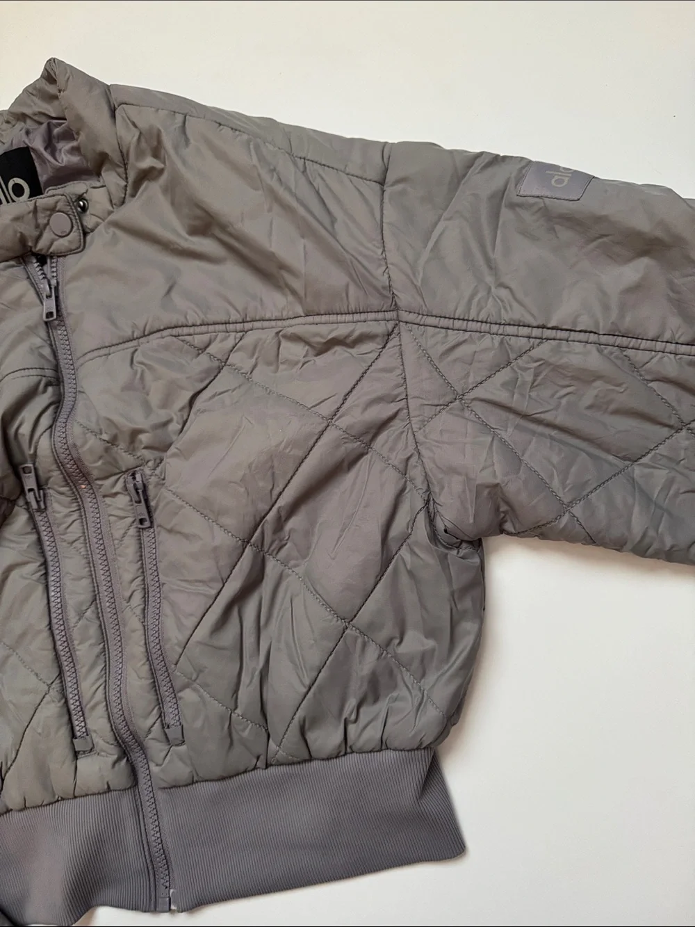 ALO Yoga Quilted Cropped Bomber Jacket in Grey - Picture 3 of 7